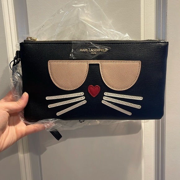 New Unused (Original Packaging/Tags) Karl Lagerfeld Paris Cat Clutch/Wristlist - Picture 1 of 5